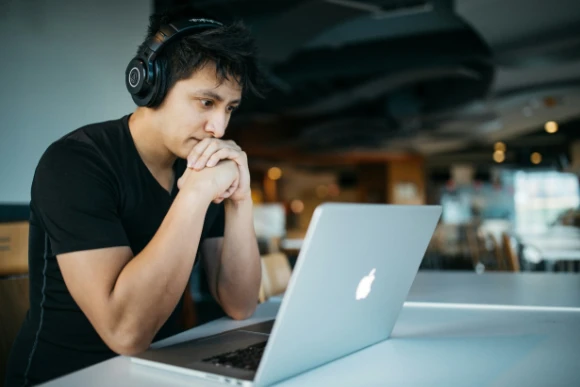 A student staring at his computer screen